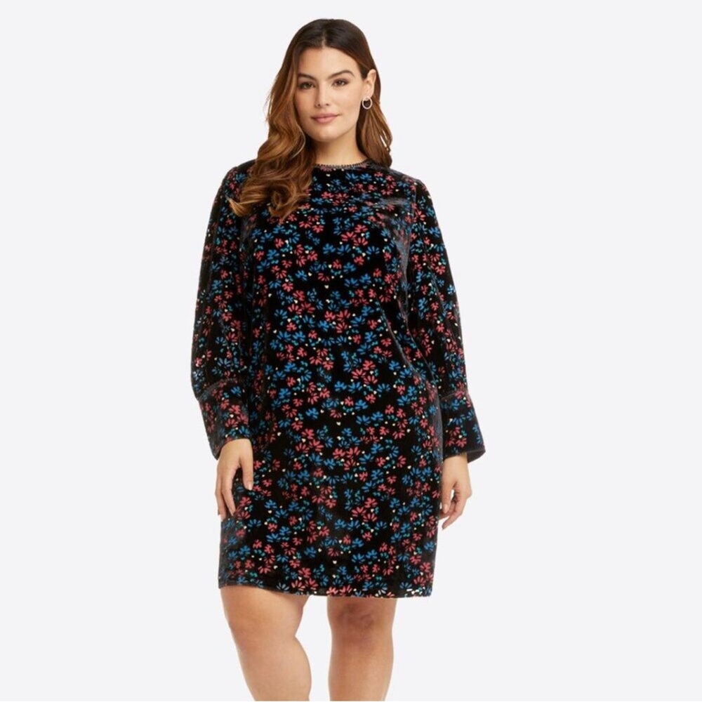 Draper James Ladies NWT Floral Velvet Shift Dress. Black multi. Size 3X.